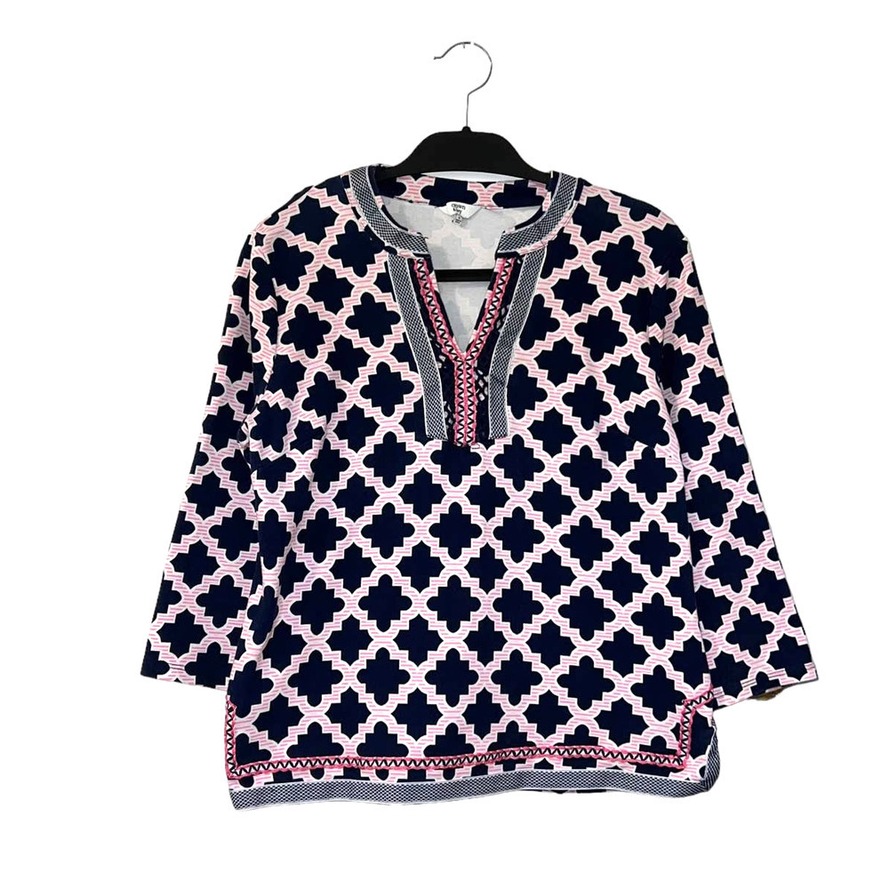 Crown and Ivy Prep Nautical Texture Embroidery Novelty Print Tunic - Size Medium
